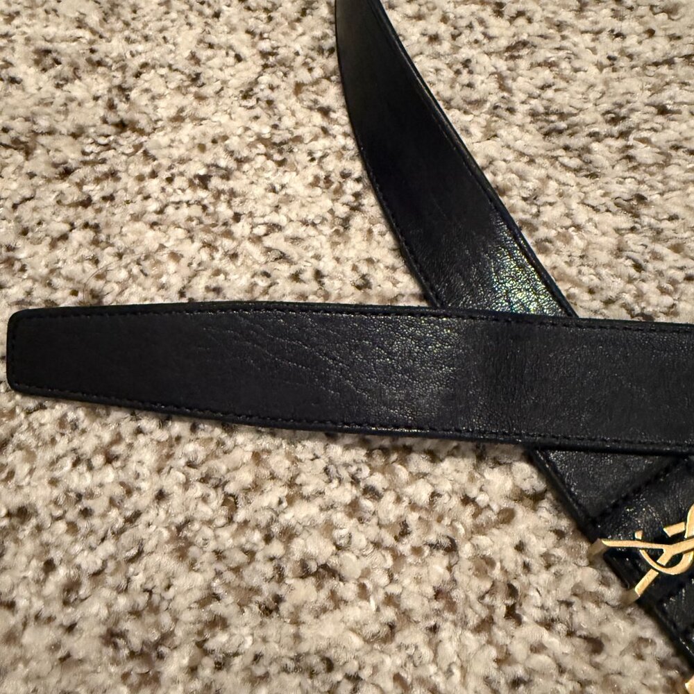 YSL | Cintura Box Monogram Leather Belt | Nero/Gold | Size: 90 (36") - Picture 4 of 15